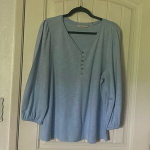 Soft Surroundings Pale Blue V-Neck Button Front Long Sleeve Top